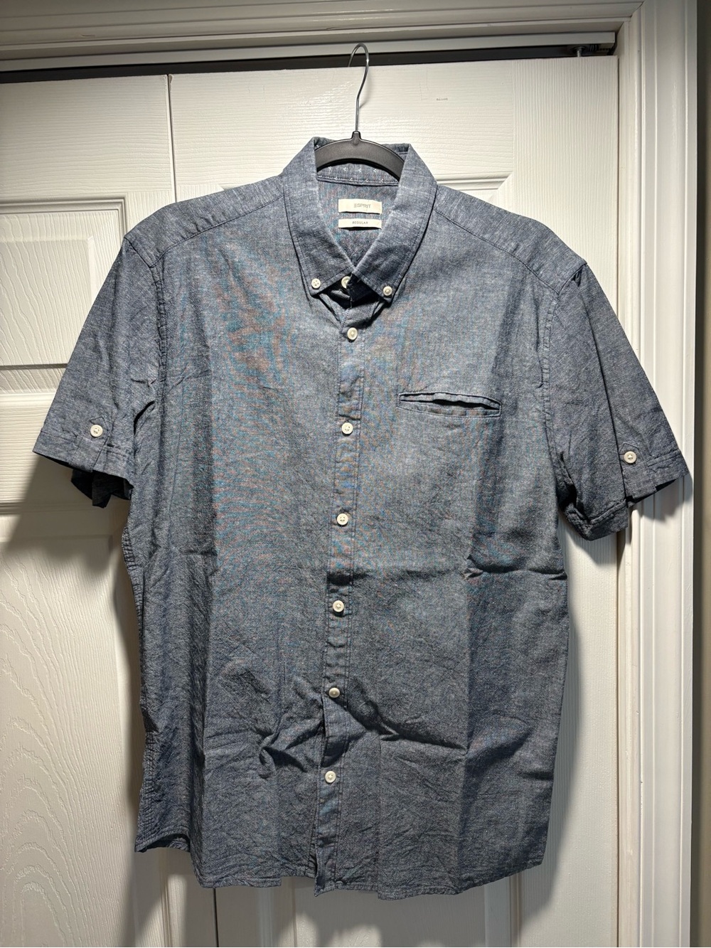 Esprit Men's Short-Sleeve Button-Down Shirt in Denim Blue